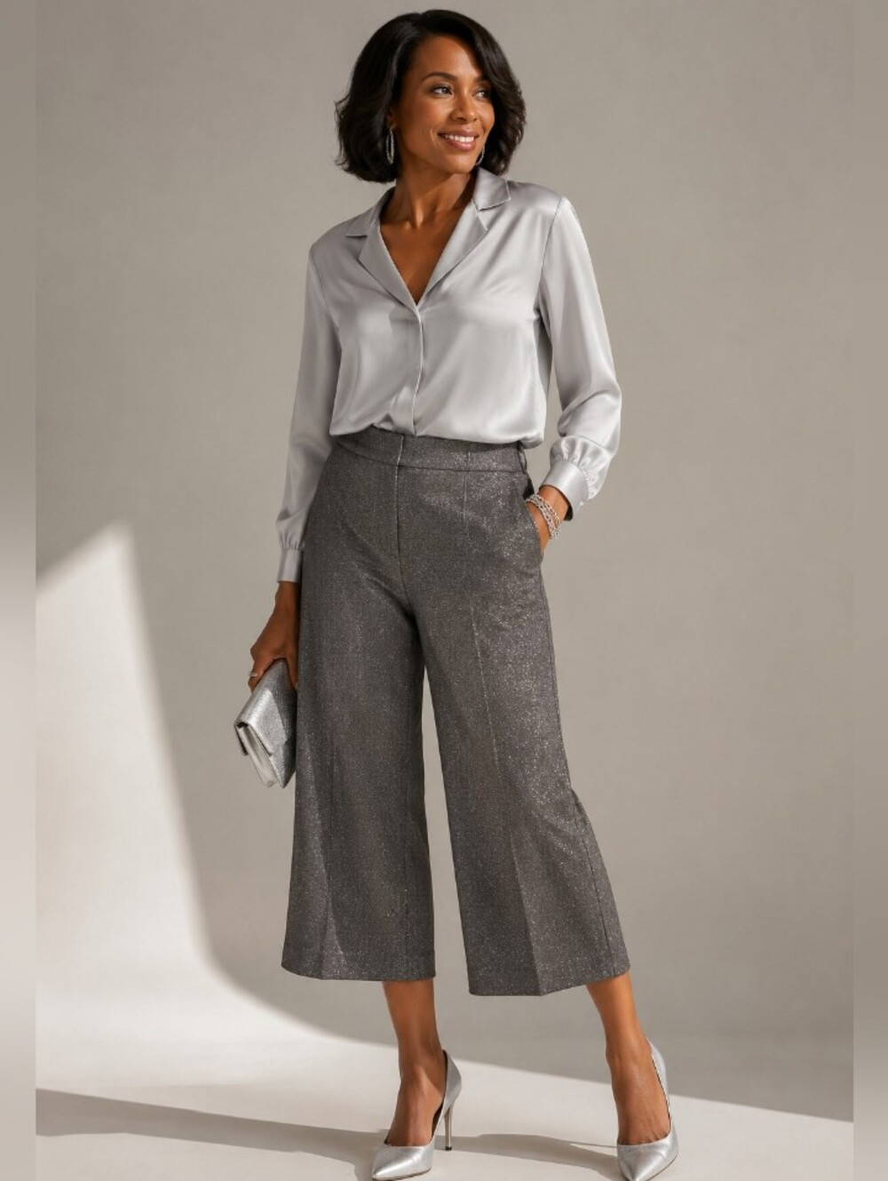 Sele Silver Glittery 1980s Culottes - Size: 4